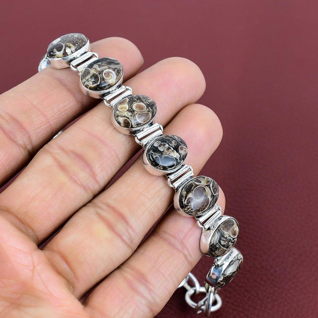 Turritella Agate Bracelet Gemstone Jewelry 925 Sterling Silver Bracelet Adjustable Chain Handmade Bracelet Brand New Jewelry Gifts for Women