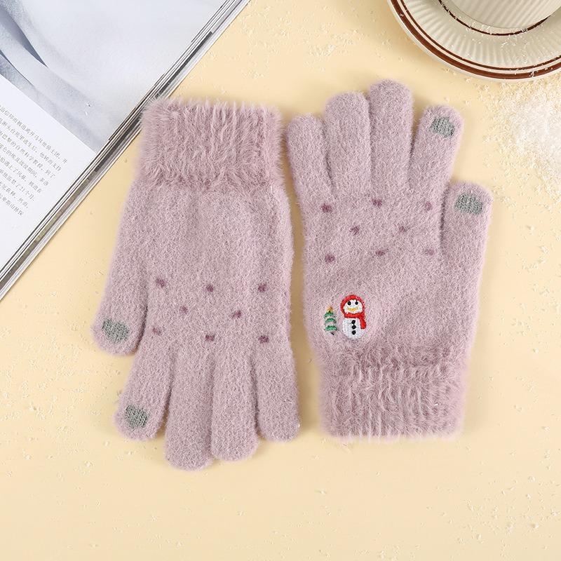 

Перчатки женские зимние бархатные утолщенные снеговик уличные холодостойкие плюшевые теплые милые вязаные перчатки One size