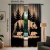 2pcs Black Bear Family Forest Scene Semi-Sheer Curtains   Contemporary Woven Polyester Pongee for Bedroom   All-Season Decorative