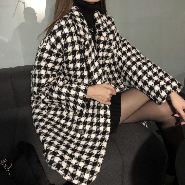 Women's Mid-length Wool Plaid Coat: Loose, Padded, Warm for Spring/Autumn