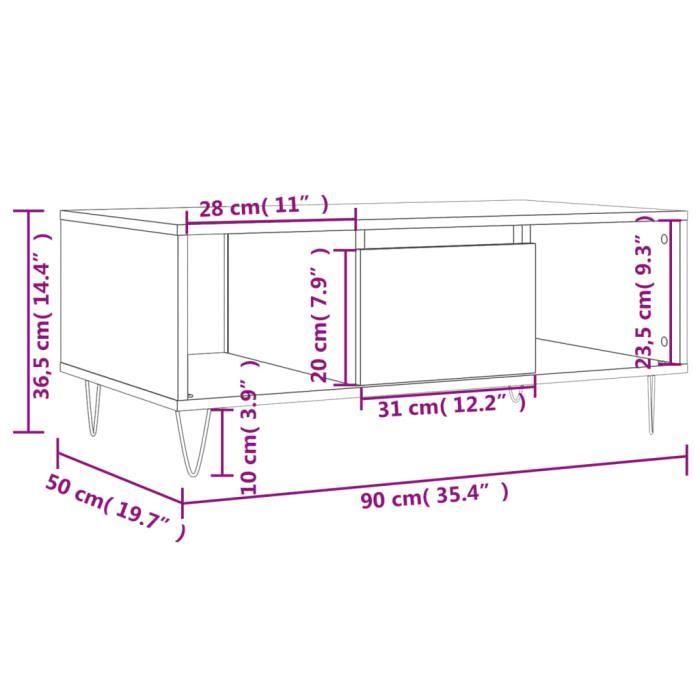 VidaXL Table basse Sonoma gris 90x50x36,5 cm Bois d'ingénierie 830594