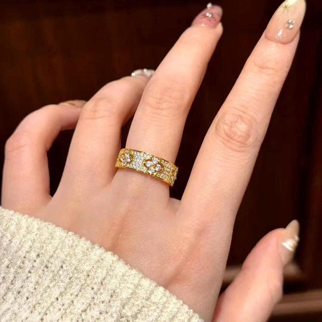 Franse Luxe Vierklapper Gipsbloem Diamant Bloem Eeuwigheidsring voor Vrouwen