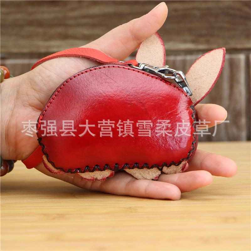 First Layer Cowhide Creative Bunny Change Bag Children'S Cute Cartoon Hand Bag Key Bag Birthday Gift