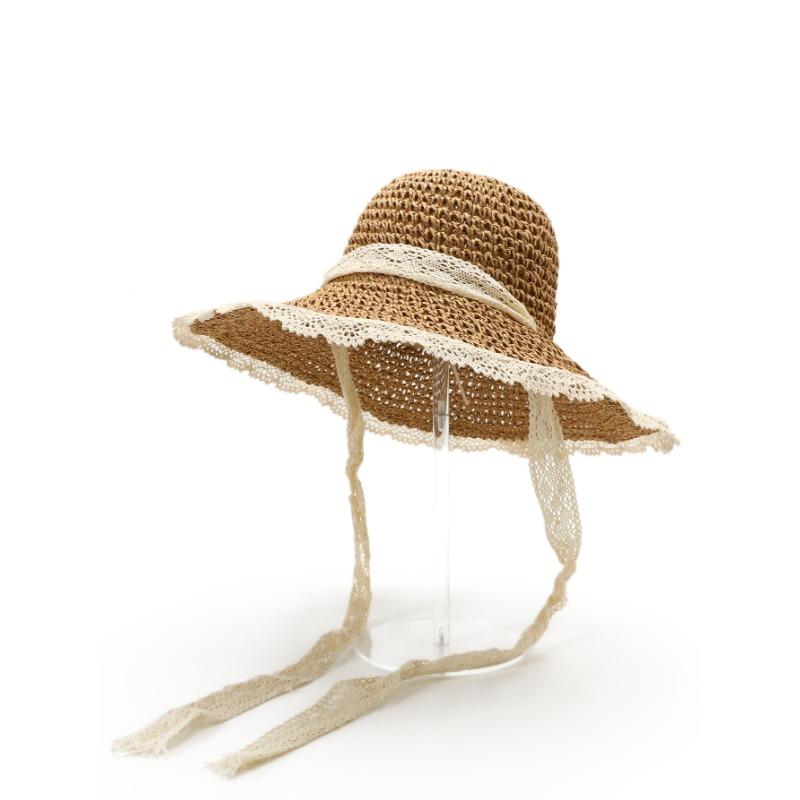Lace bow straw hat women's sunshade sun hat seaside beach vacation hat summer big brim sun hat