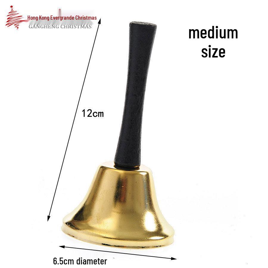 Christmas Gold Metal Jingle Bell with Wooden Handle - Holiday Ornaments & Decorations