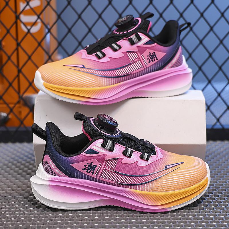 Students, boys and girls sports shoes, rotating buckle, no lace-up, lightweight and breathable boys' running shoes, middle-aged children and primary
