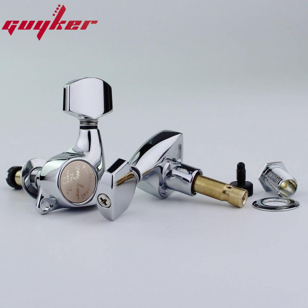 Guyker Chrome Guitar Front Locking Tuners Machine Heads 3R3L Gear Ratio 1:21 For Lp Sg Electric Guitars Silver