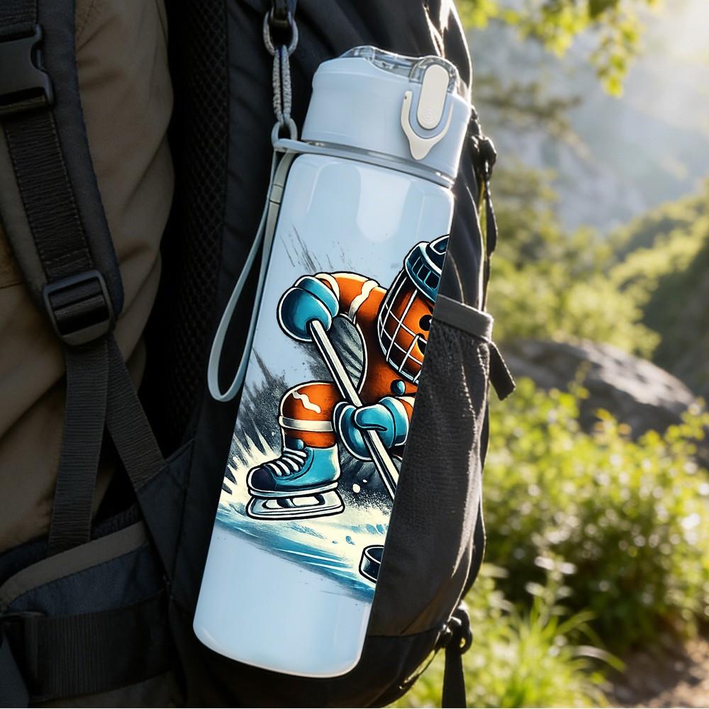 1PC Ice Hockey Player Sport Cartoon 750ml Color Plastic Sports Water Bottle Leakproof Flip Straw Lid Suitable for Sports Office Home Use
