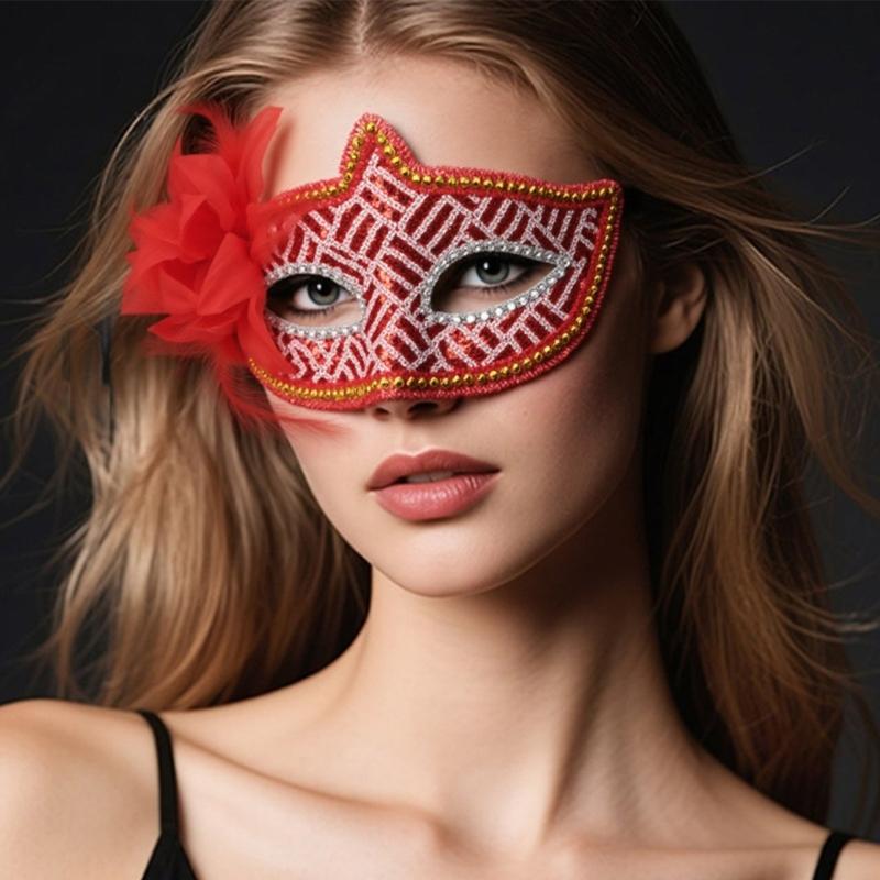 Elegant Side Flower Rhinestones Mask Breathable Face Mask Comfortable Wear Theatrical Use Costume Role Play Mask