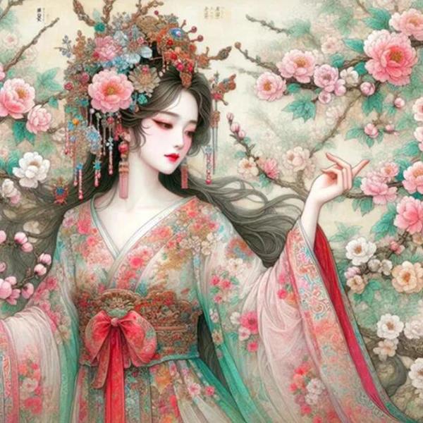 Flower Fairy 5D DIY Diamond Painting Pink Plum Blossom Woman Landscape 5D Cross Stitch Mosaic Embroidery 2024 Home Decor J3977