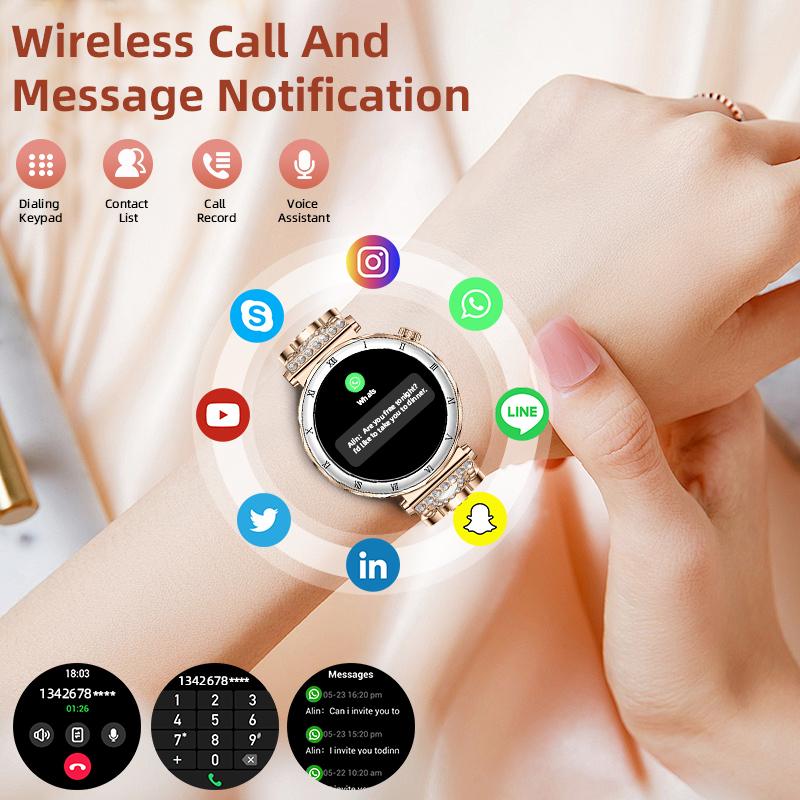 Voice Calling Smart Watch Fashion Diamond Lady Wristwatch AMOLED Always On Display Health Monitor Women Fitness Smartwatch