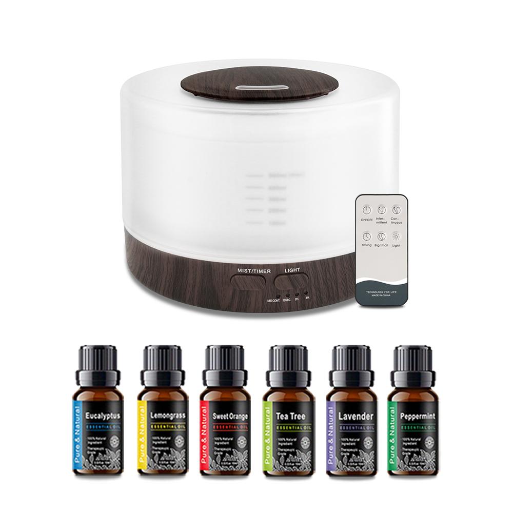 16.91oz Essential Oil Diffuser Ultrasonic Aromatherapy, Humidifier, 7 LED Colors, Auto-Off Timer, Includes 6 Premium Oils
