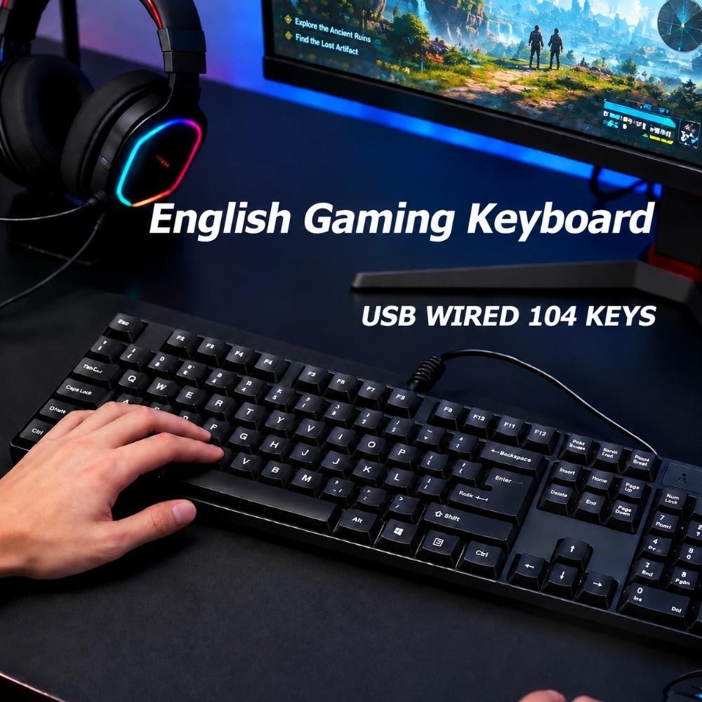 104 Keys Wired Keyboard 1.5m Cable USB Keyboard Stable English Keyboard Home