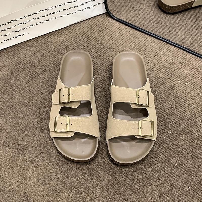 Retro slippers women's summer outer wear pregnant women fat mm wide feet fat soft flat bottom large size 41-43 beach sandals