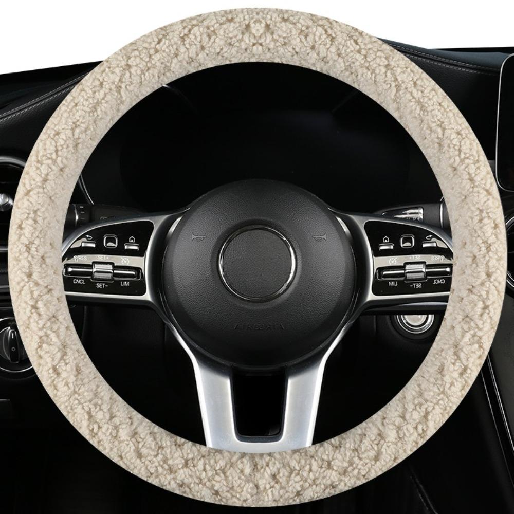 Winter Warm & Cozy 3D Pattern Short Plush Steering Wheel Cover – Ultra-Soft Lamb Fleece Feel, Non-Slip Grip Rubber Inner Ring