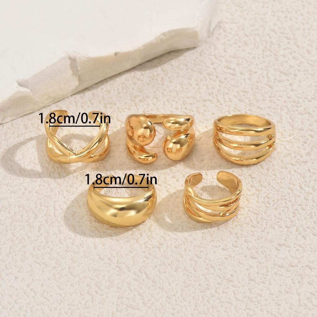 2025 New Hot-selling Wind Ring Set Niche Geometric Line Design Metal Ring Open Ring