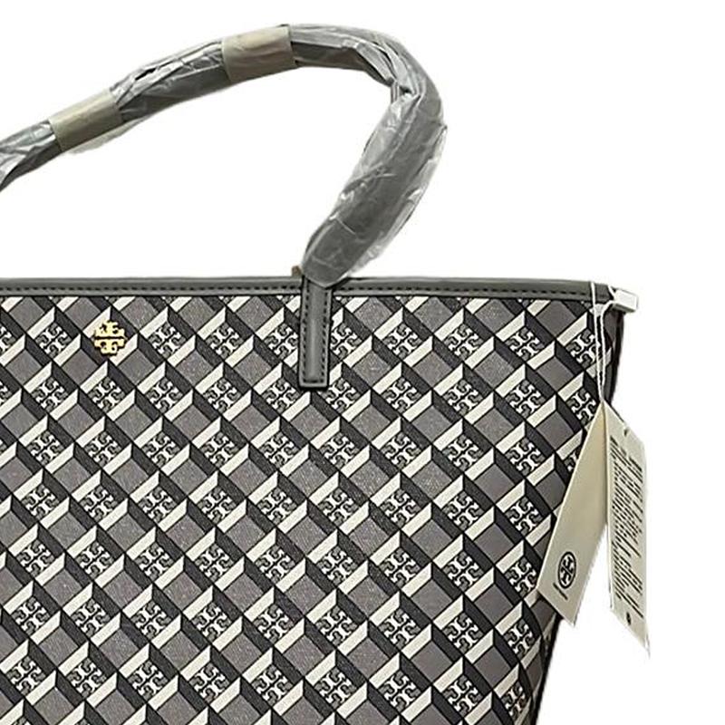 Tory Burch Minimalist Fashion Commuter Graphic Print Metal Logo Tote Bag Women Tote Bags Gray 143703-061