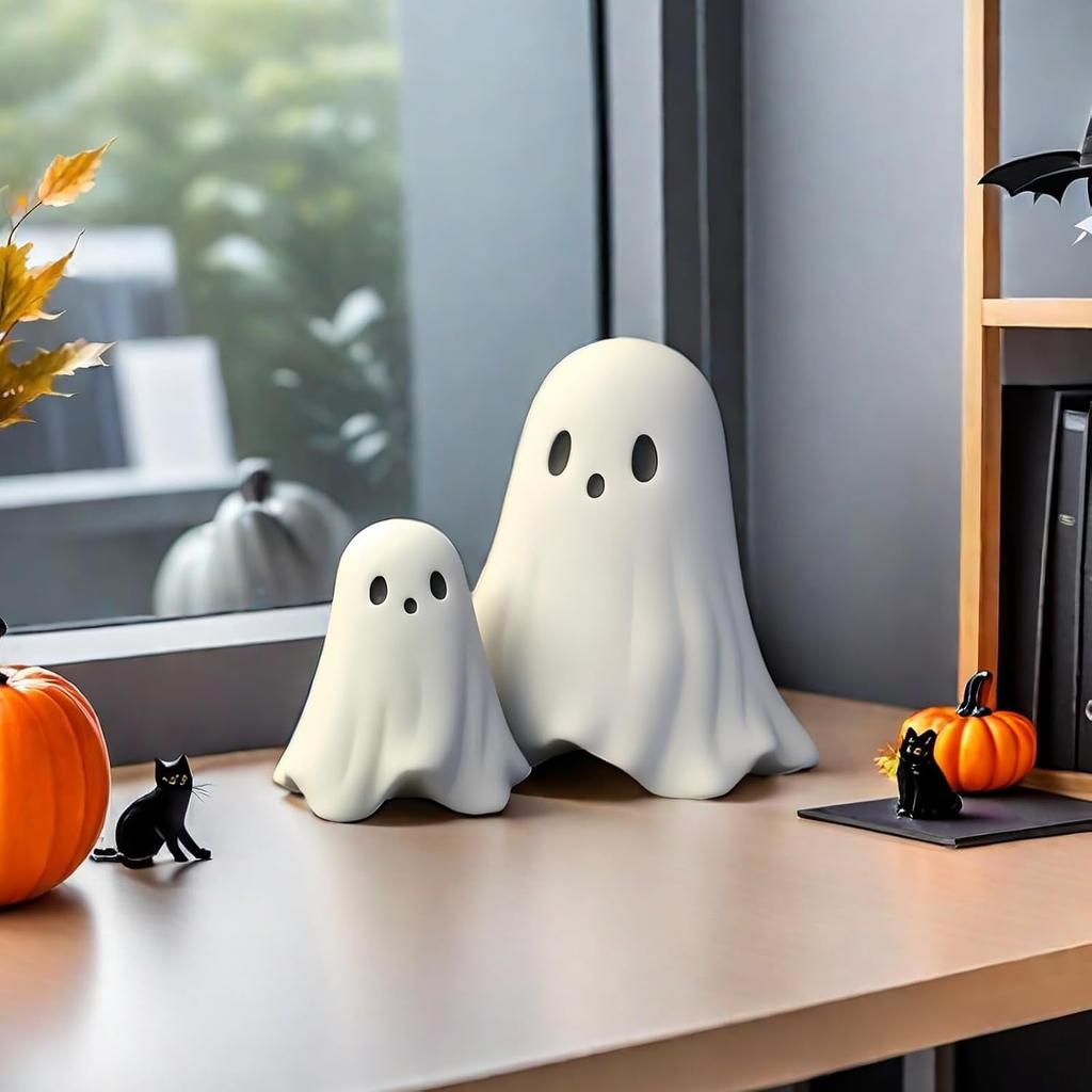 Halloween Ghost Figurine - Spooky Resin Ghost Statue, Cute Finger Ghost Ornaments, Perfect for Indoor & Porch Halloween Decor