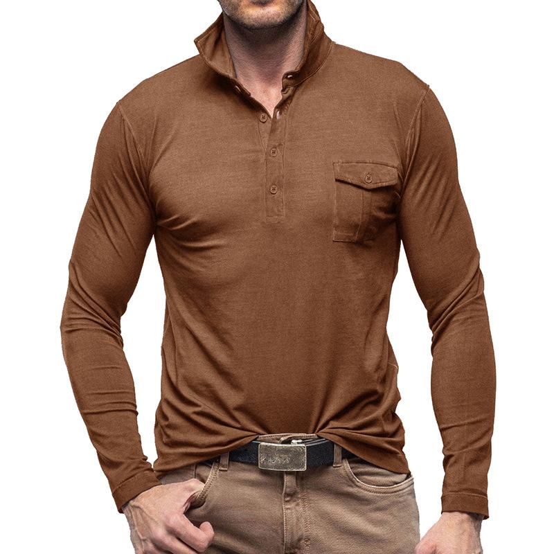 Mens Lapel Neck Business Polo Shirt Casual Long Sleeve Tee Tops Sport T Shirts