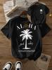 Aloha Good Vibes Palm Tree Print T-Shirt, Front & Back, Women's Casual Crew Neck Short Sleeve Tee,Tropical Summer Getaway Tee