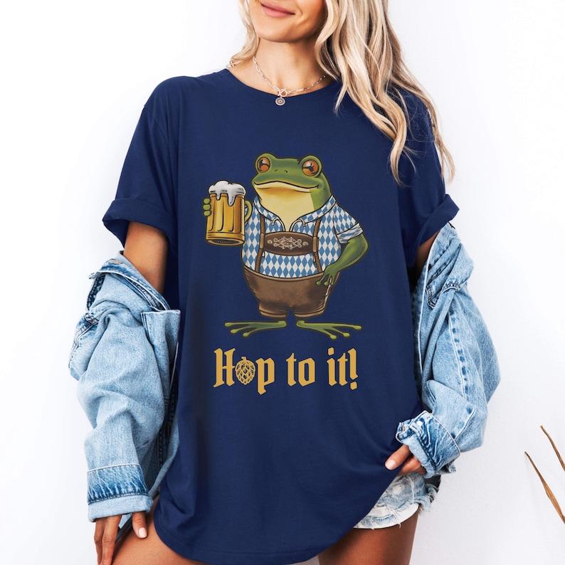 Oktoberfest Frog Shirt Cotton Short Sleeve Summer Casual Beer Tshirt Toad Holding Beer Bavarian Lederhosen Hop To It Apparel