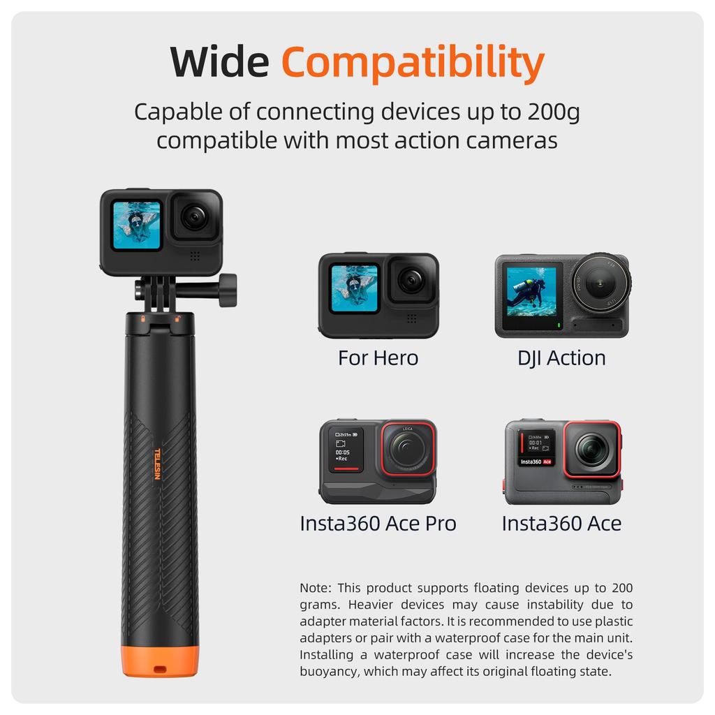 TELESIN Underwater Buoyancy bar Diving Extendable Selfie Stick Tripod For Gopro Insta360 DJI OSMO Action Camera Accessories