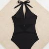 Women's New Mesh Patchwork Halter Sexy One Piece Bikini Swimsuit