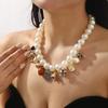 Retro Pearl & Sweet Pea Heart Beetle Necklace - Elegant Statement Clavicle Jewelry for Women