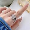 Imitation White Chalcedony Retro Ring Female Thai Silver Versatile Personality Literary and Artistic Fan