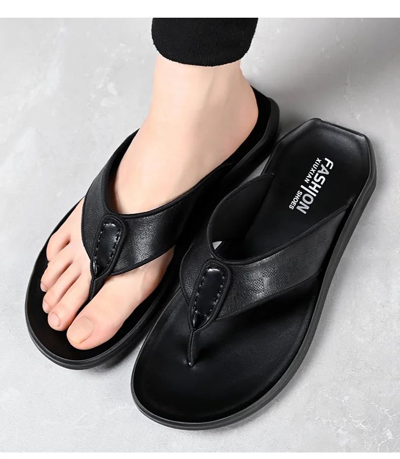 Fashion Summer Casual Fashion Slippers for Men Non-slip Outdoor Beach Shoes Male Designer New Luxury Cow Leather Men's Flip-flops