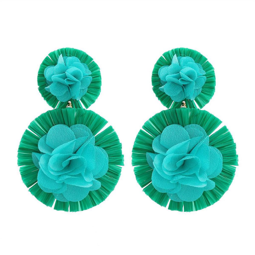 Trendy Floral Raffia Earrings - Exaggerated European & American Style for Women