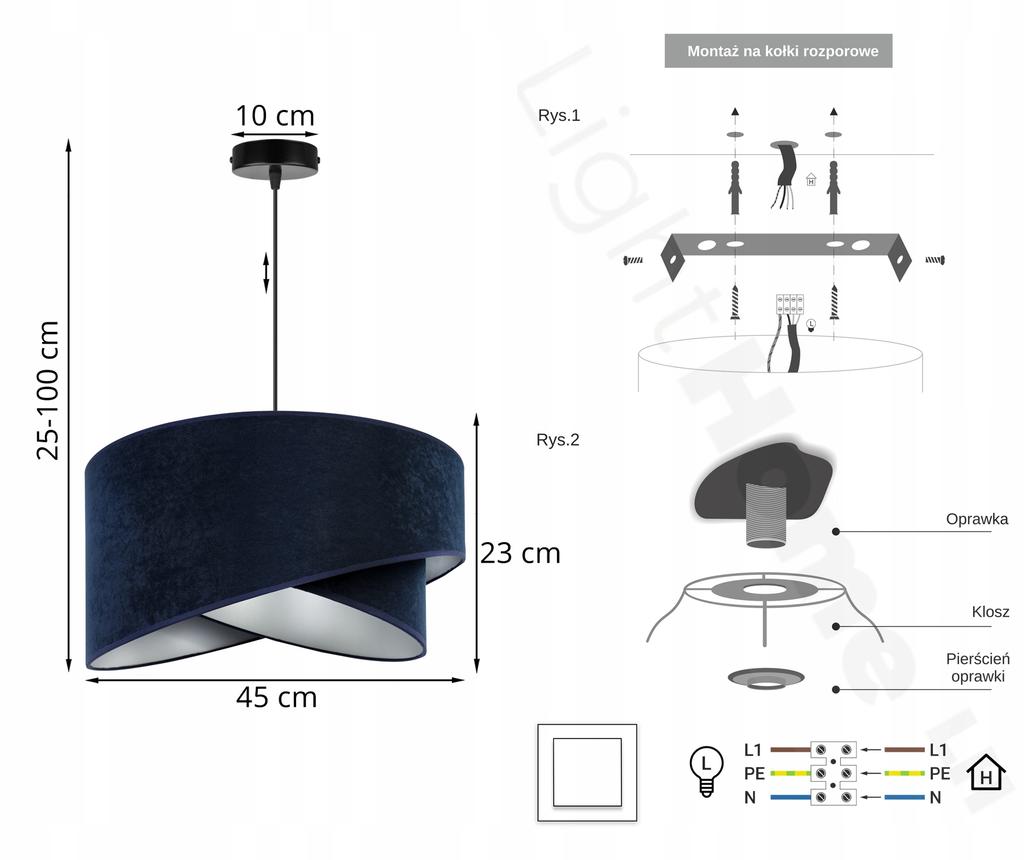 Modern Hanging Lamp Chandelier Velvet Lampshade