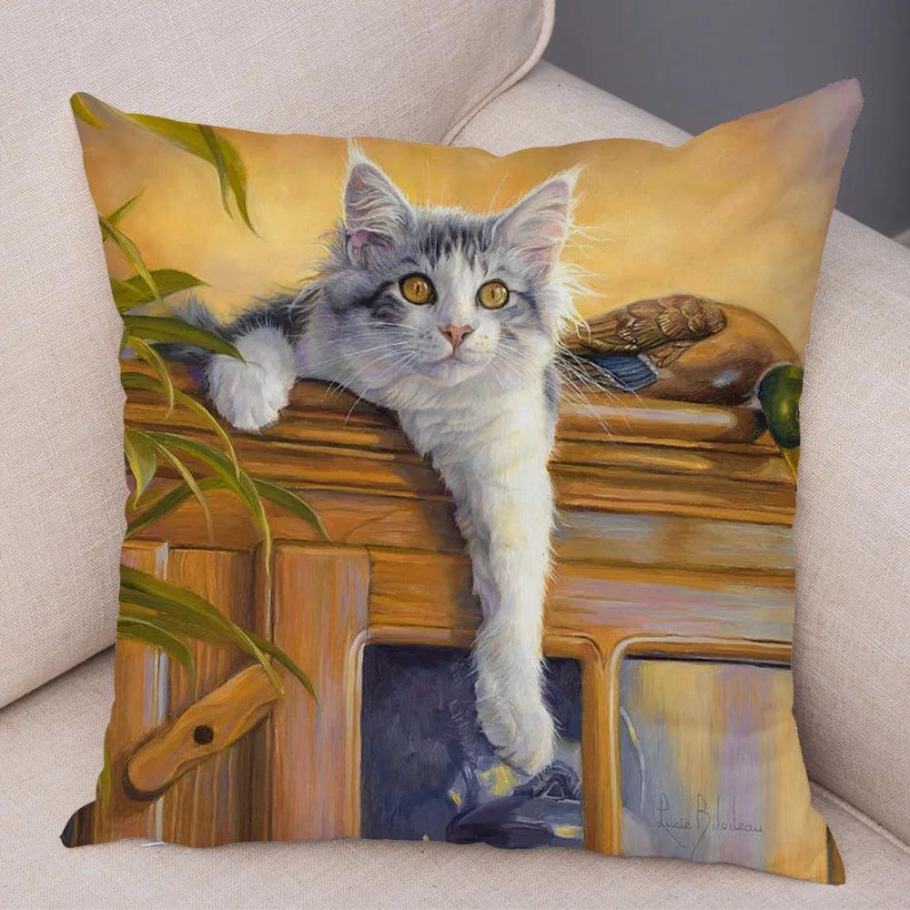 Pet cartoon animal pillowcase sofa home car  cute watercolor cat cushion cover decoration