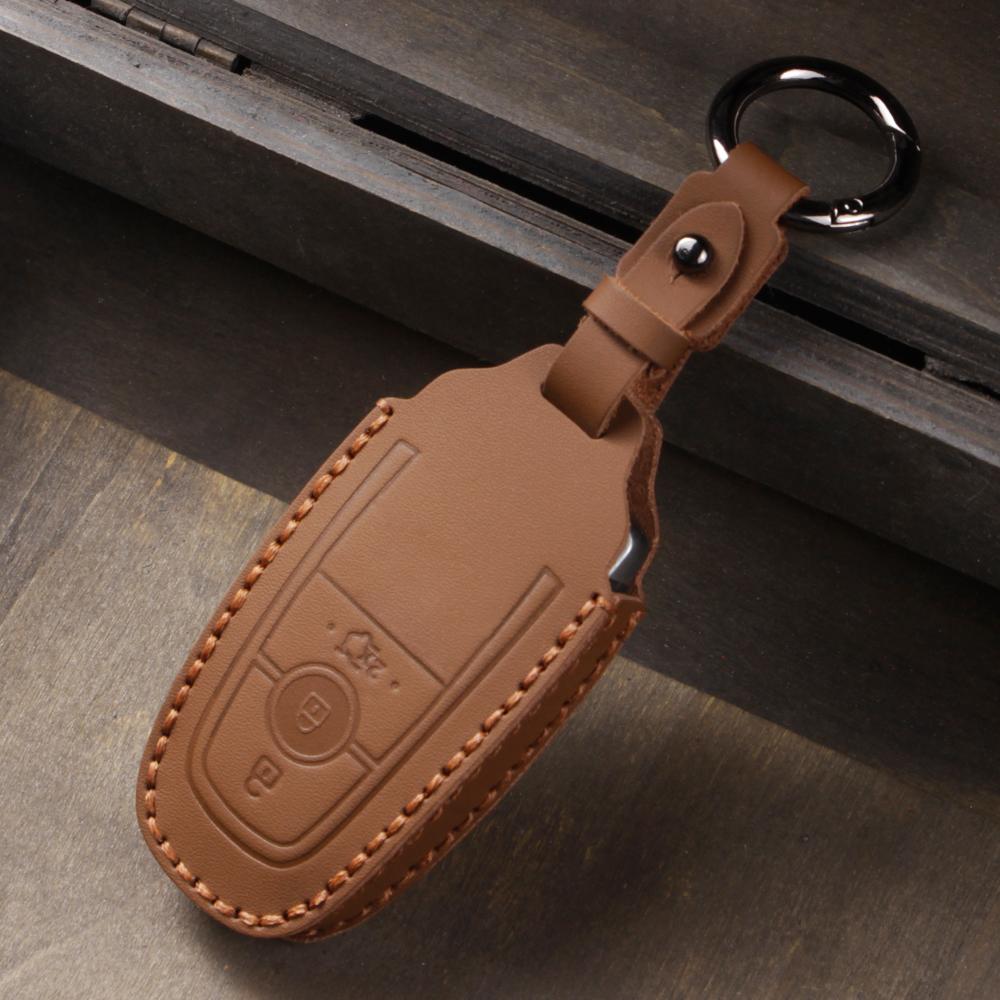 Fit for Ford Mustang Edge Explorer Focus F150 F250 F350 F550 Escape for Lincoln Mondeo 4 5 Buttons Leather Car Key Case