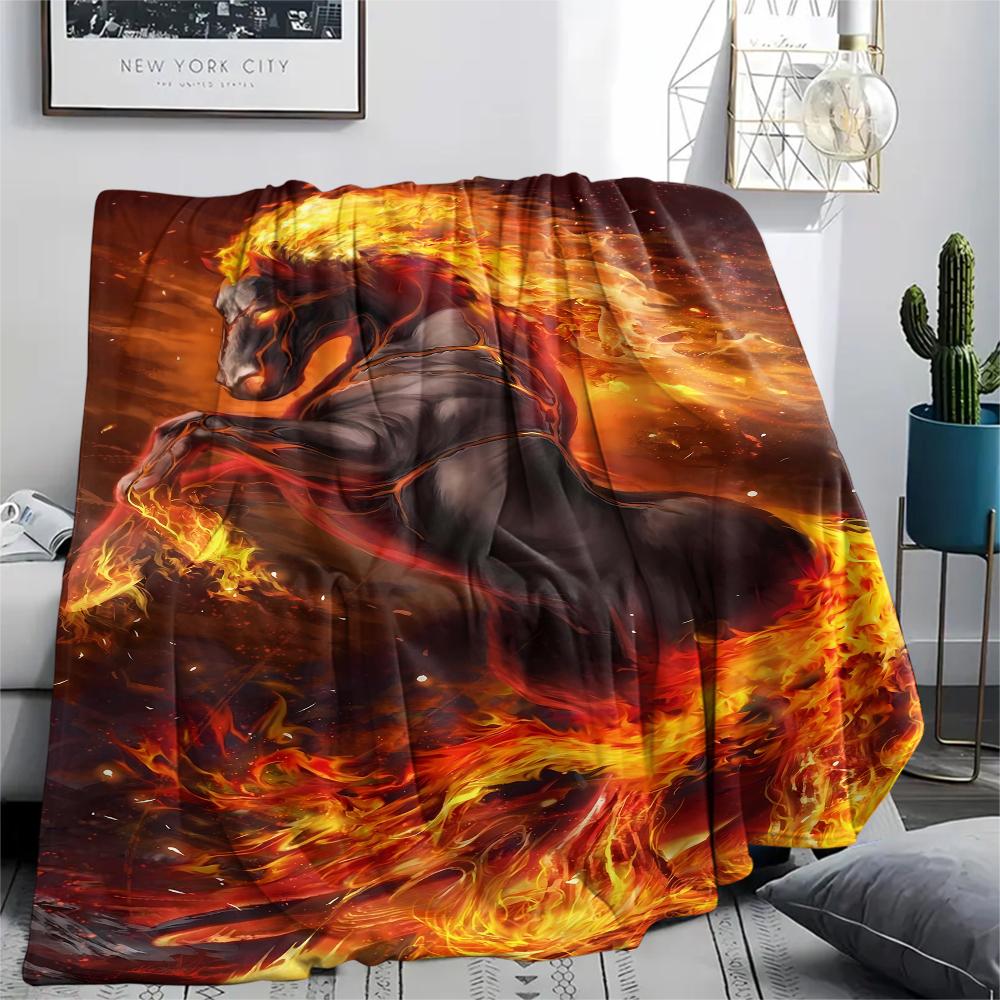 1Pc Horse Print Flannel Blanket, High Quality Comfortable for All Seasons, Home Decor, Warmth and Comfort, Perfect for Christmas Gifts
