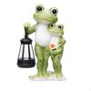 Frog Figurine with Lantern Resin Statue HandPainted Ornament for Patio, Balcony, Porch Green