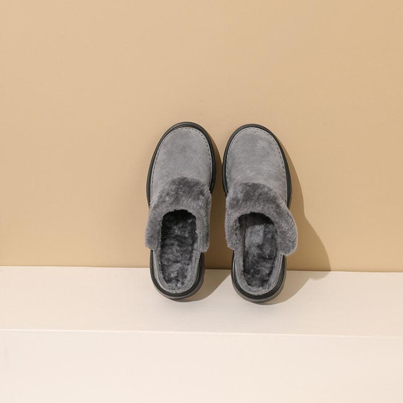 Fashion Autumn Winter Punk Style Warm Plush Slippers New Waterproof Platform 5cm Thick Heel Black Gray Outdoor Women's Shoes Size 34-43