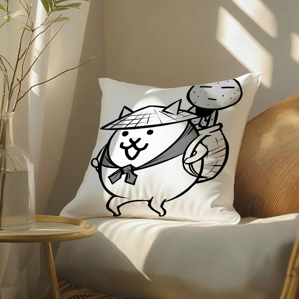 

TD Мультяшна Гра The Battle Cats-C Наволочка Шовковиста елегантна Комфорт Диван-ліжко Невидима блискавка Пляжна наволочка 16x16Inch