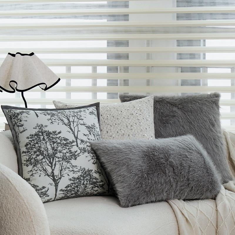 Gray Sofa Pillowcase Living Room Light Luxury High-end Waist Pillow Square Cushion Bedside Backrest Pillow Does Not Contain Core