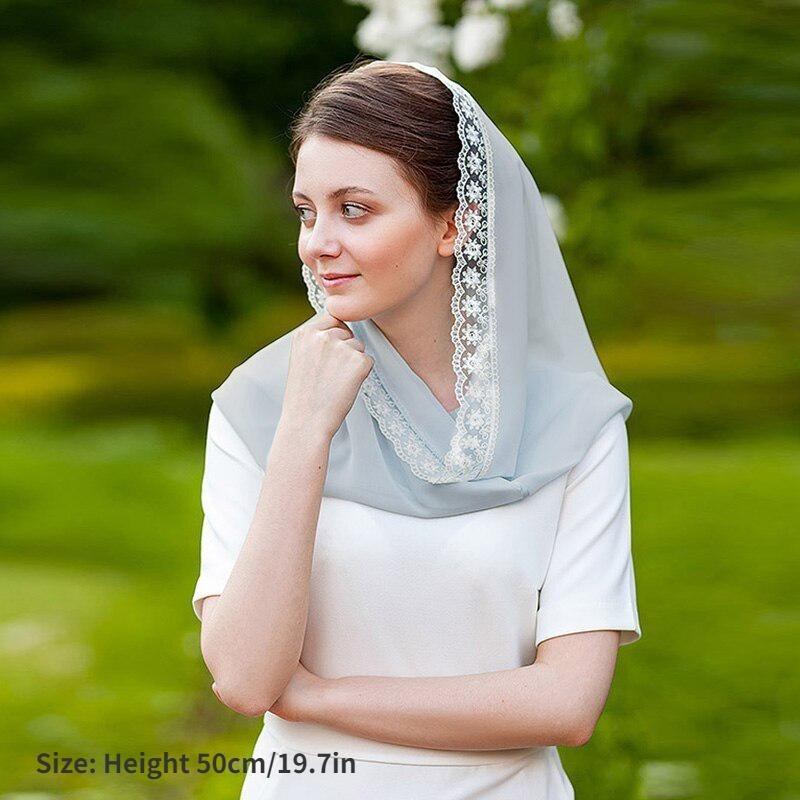 1pc Embroidered Lace Head Cover Satin Scarf Shawl Plain Soft Head Wraps Headband Foulard Wedding Hijab Mantilla Veil