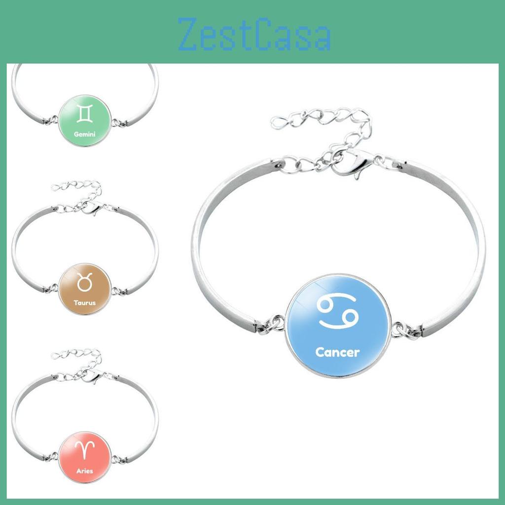 Fashionable 12 Constellation Alloy Bracelet Unisex Time Gemstone Star Sign Jewelry