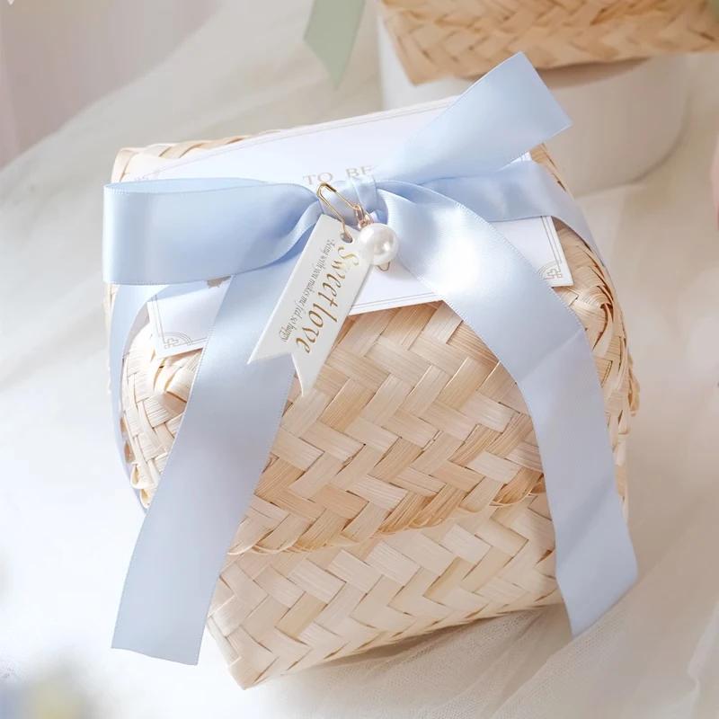 Handmade Bamboo Weaving Gift Box Bridesmaid Wedding Candy Packaging Baby Shower Favors Party Supplies Wholesale