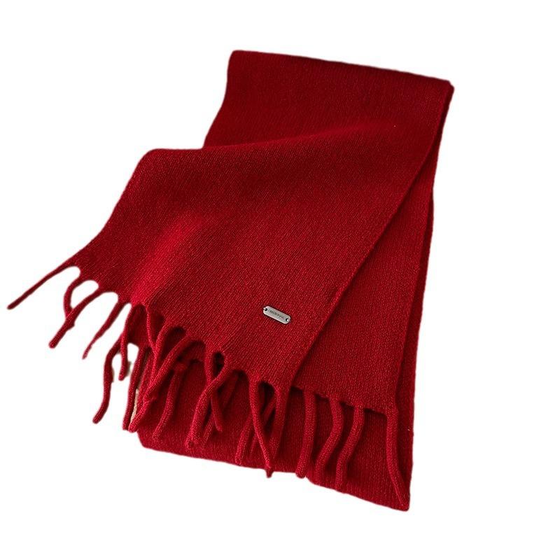 Scarf Women's High-end Tassel Warm Short Pure Wool Small Scarf Men