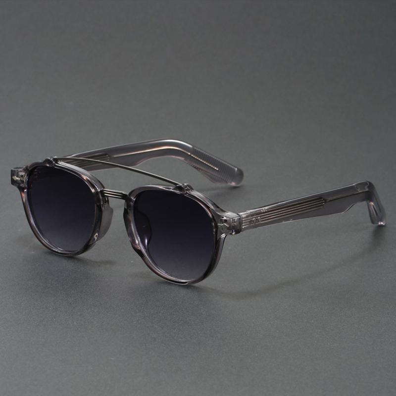 HBK Double Bridge Sunglasses - Round Frame Face Slimming Design - K-Style Vintage Unisex OEM