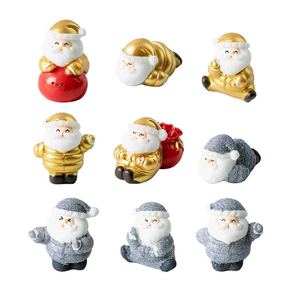 10pcs DIY Mini Santa Claus Ornament Cute Santa Claus Statue  Garden Decoration Accessories
