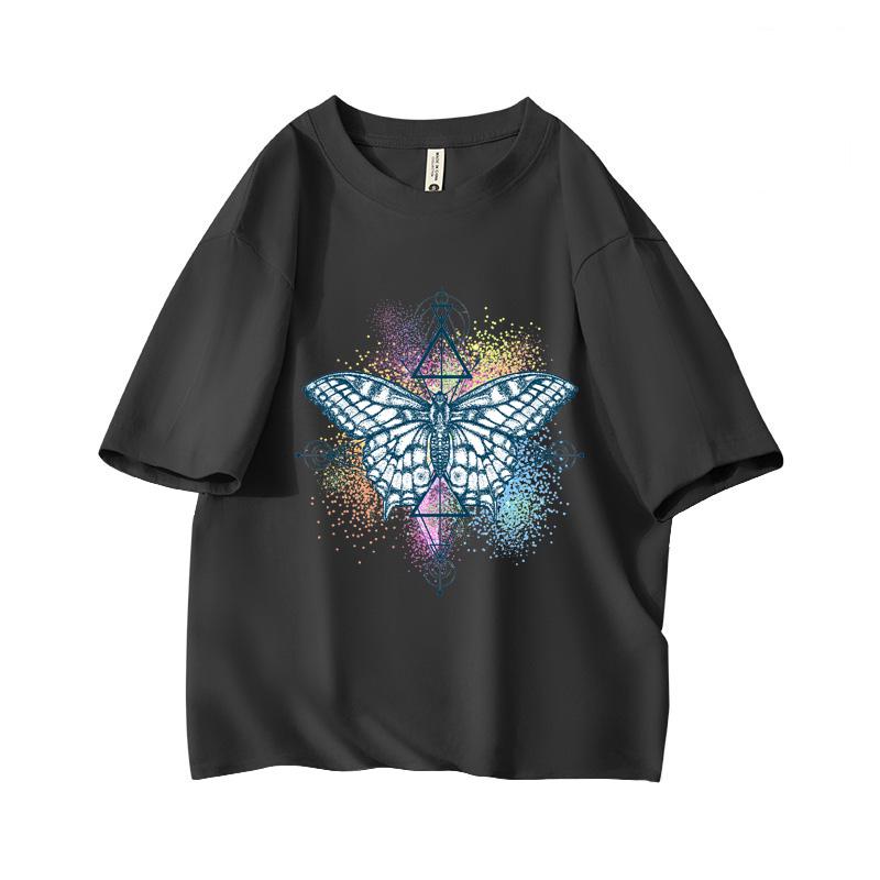 

Y2k Dark Mystical Butterfly Oversized Short Sleeve O Neck T Shirt Graphic Print 100 Cotton 2000s Women Tops clothes Summer L