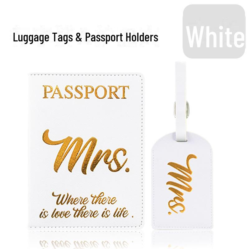 PU Leather Cross-Border Wedding Passport Holder Set with Lanyard & Luggage Tag