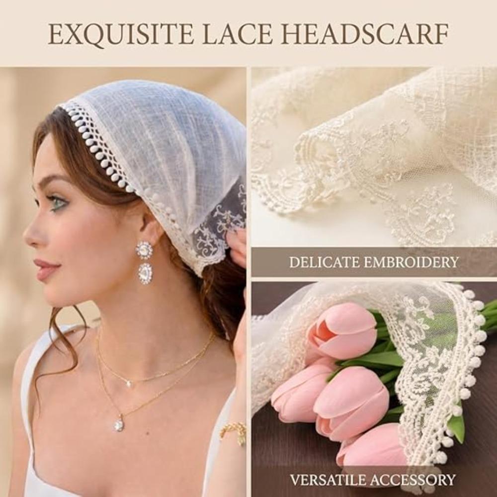 3-Piece Set: French Triangle Scarves, Cute Polyester Lace Headbands, Spring/Summer Fashion Headbands, Women's Elegant Lace Details