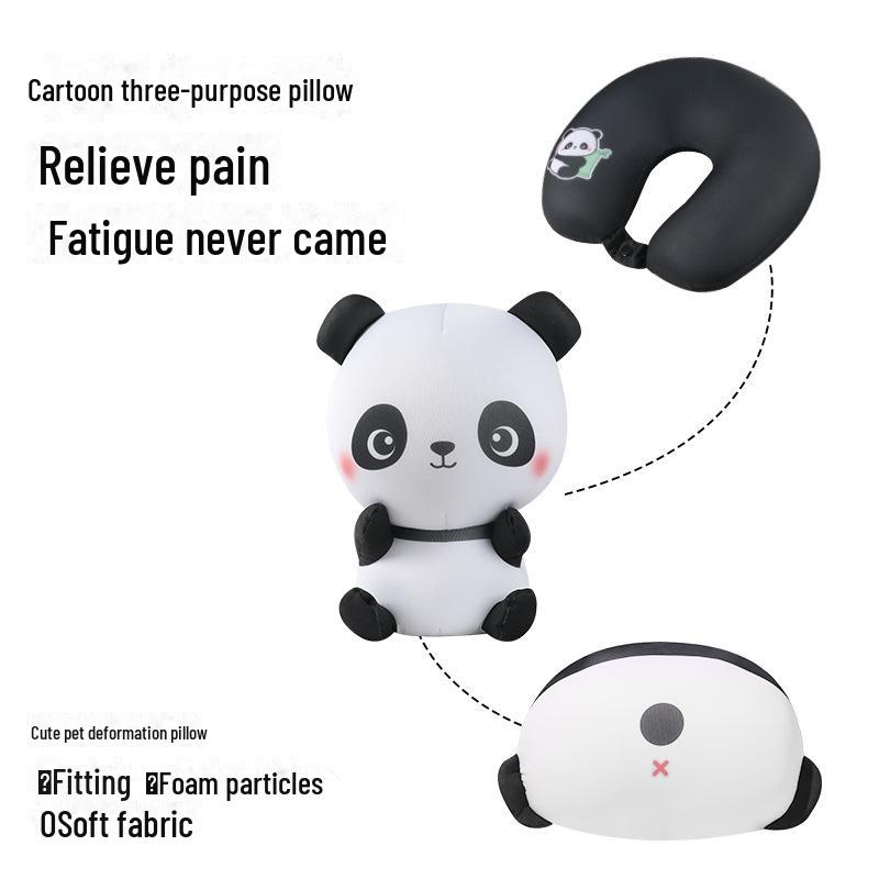 Cartoon Panda Multi-Function U-Shaped Travel Neck Pillow & Plush Doll