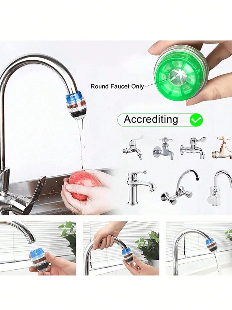 3pcs Random Color 5-layer Activated Carbon Water Filter Faucet Splitter, Suitable for Kitchen Faucets and Shower Heads